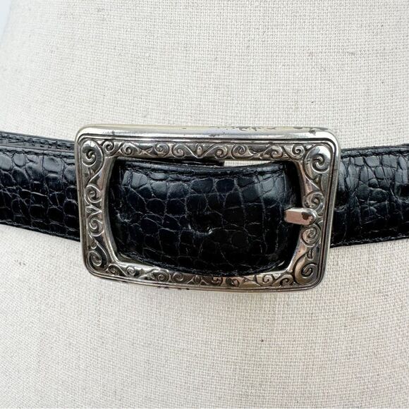 Vintage Y2K Brighton Brown & Black Reversible Croc Embossed Leather Belt Medium‎ - Picture 2 of 12